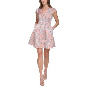 Women's Floral Jacquard Cap-Sleeve Dress